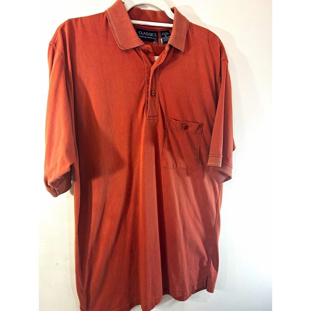 Classics Falcon Bay Men's M Salmon Solid Short Sleeve Polo, Pocket